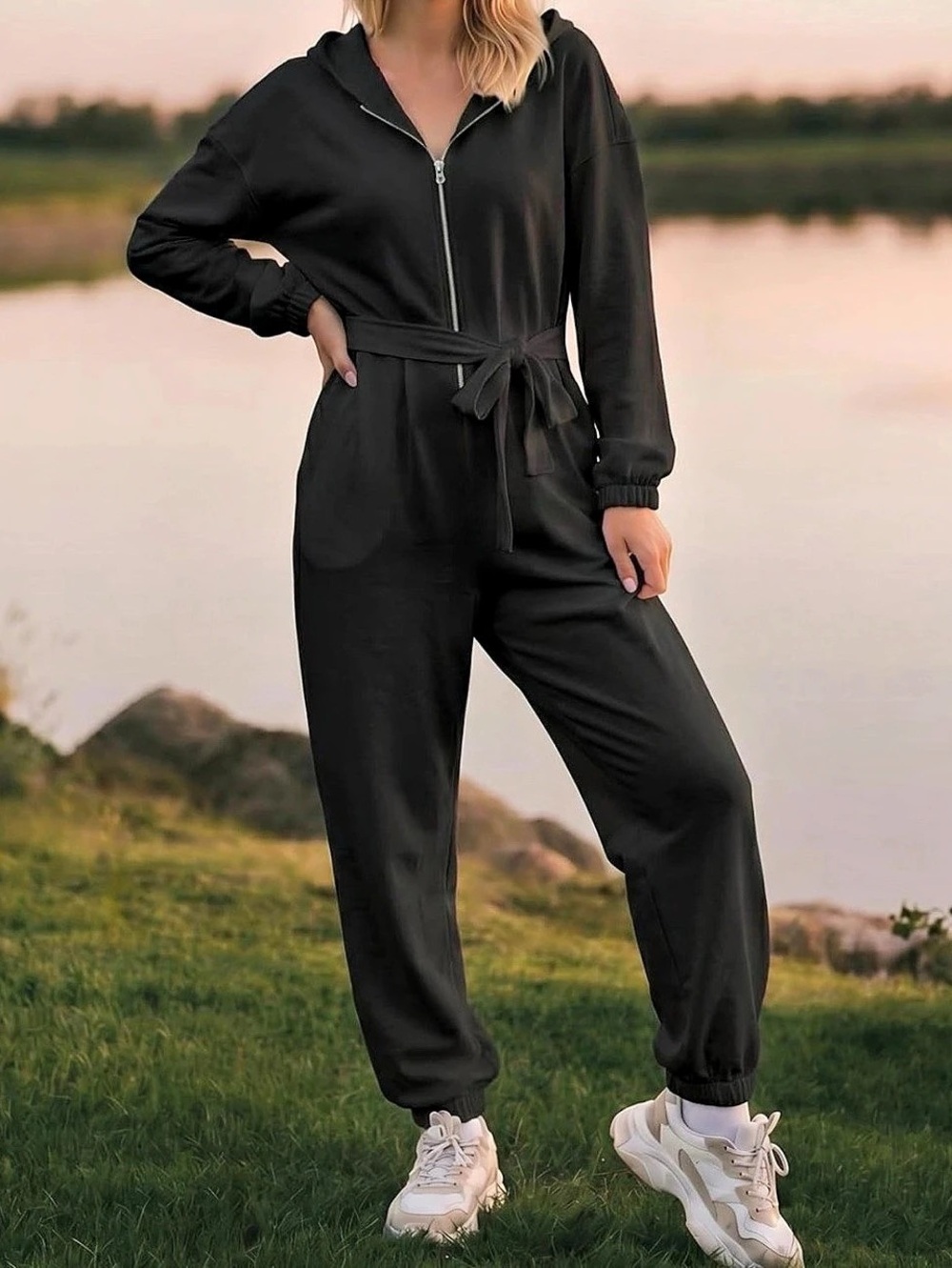 Black Hooded Jumpsuit from Pretty Garden